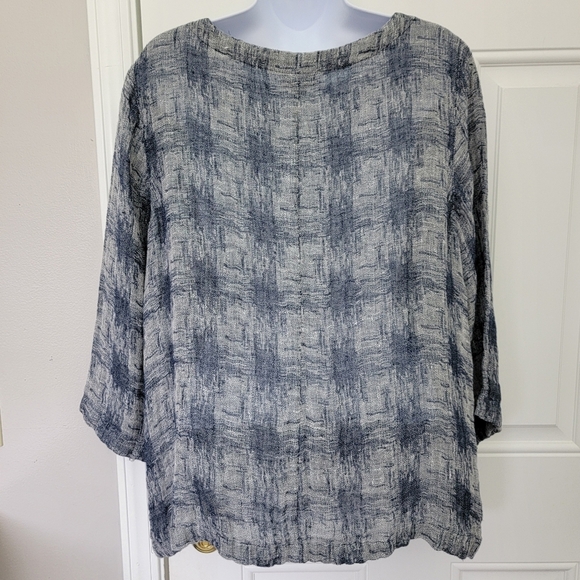 J. Jill Pure Jill Medium Gray Blue Split Neck 3/4 Sleeve Linen Blend Knit Top - Picture 5 of 10